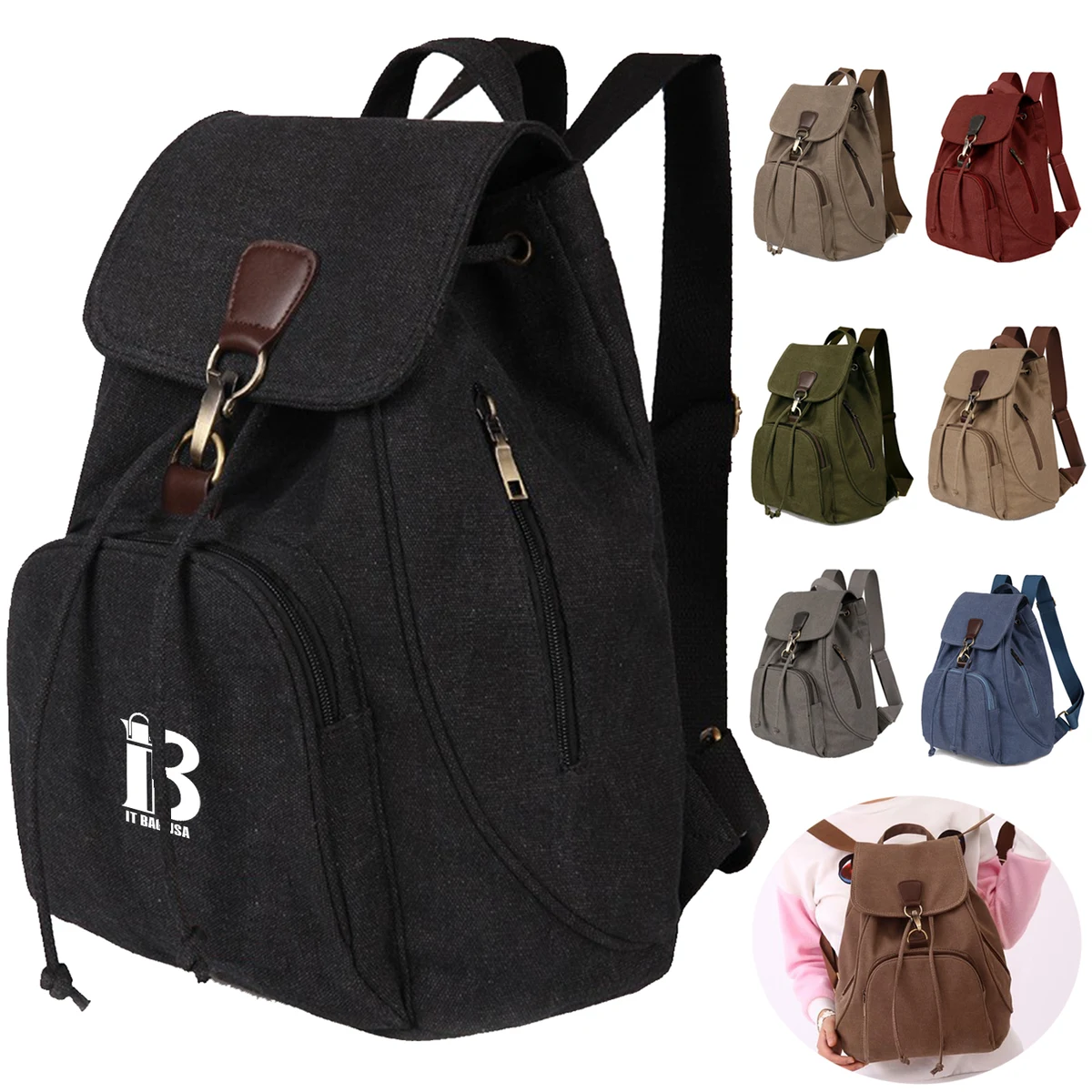 Anti-theft Canvas Backpacks Small Casual Daypack 1