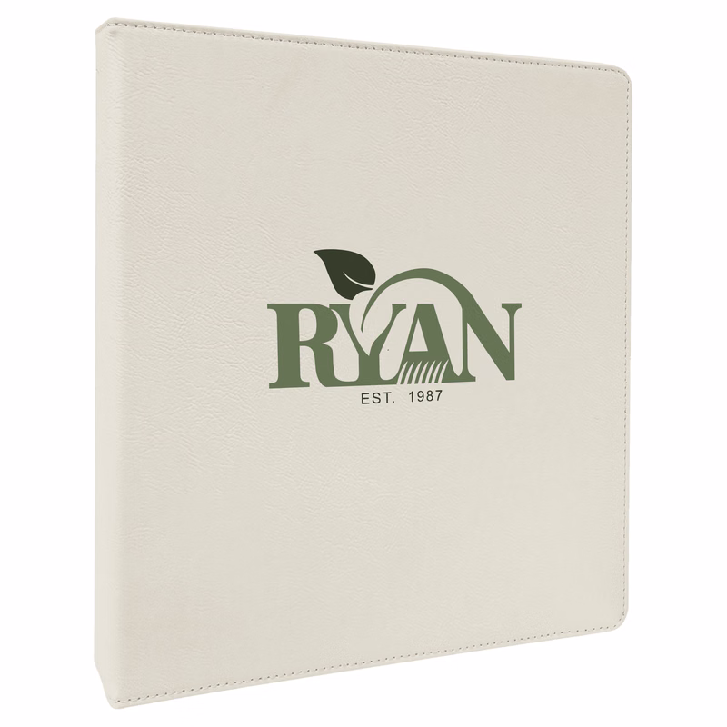 10 " x 11" White Leatherette 3-Ring Binder w/ 1" Slant D-Rings