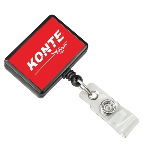 Custom Rectangle Badge Reel w/ Clear Vinyl Strap 1