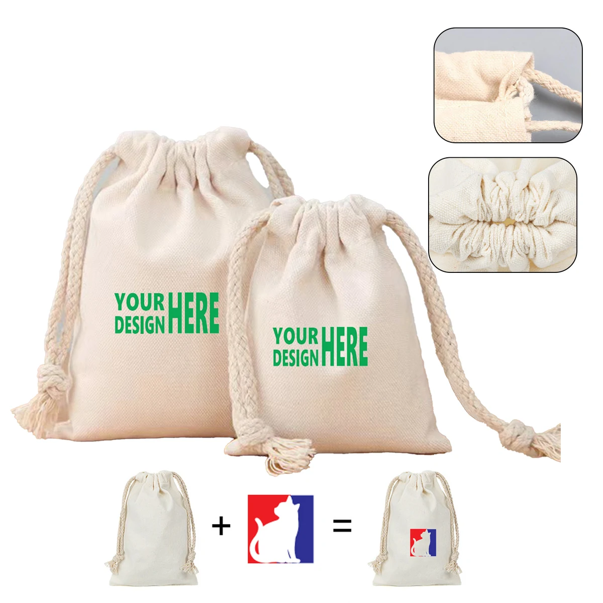 Cotton Drawstring Closure Bag Fabric Utility Pouch 1