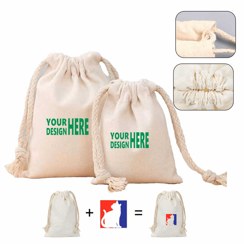 Cotton Drawstring Closure Bag Fabric Utility Pouch