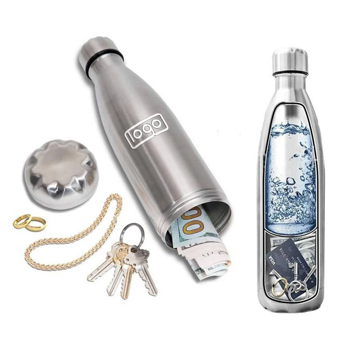 Stainless Steel Water Bottle With Private Money Box 1