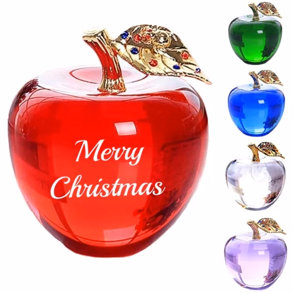 Christmas Crystal Red Apple Paperweight