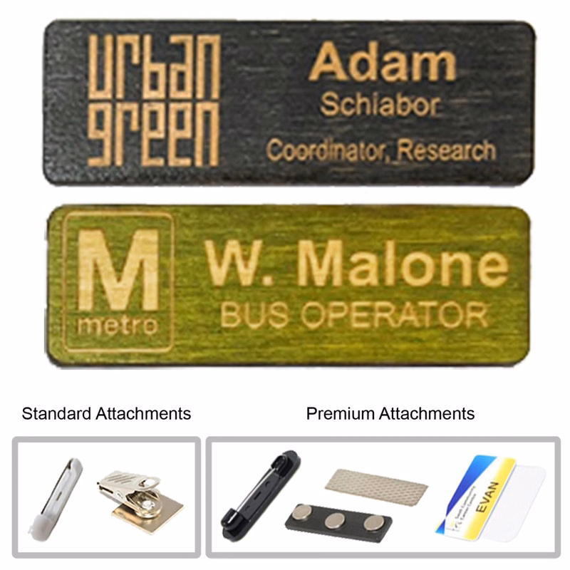 1" x 3" Engraved Wood Name Badge