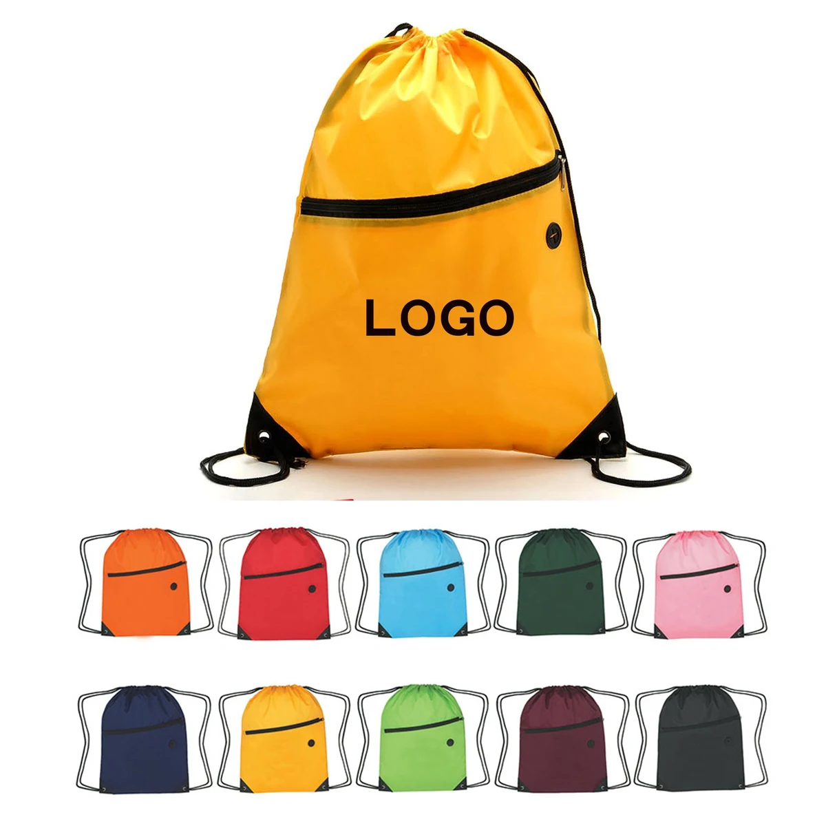 Sports Drawstring Backpack With Front Zipper 1