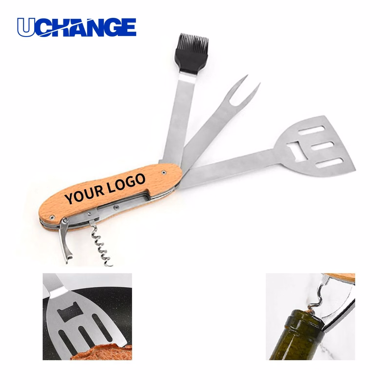 Compact BBQ Multi Tool with Spatula Fork Opener and Brush