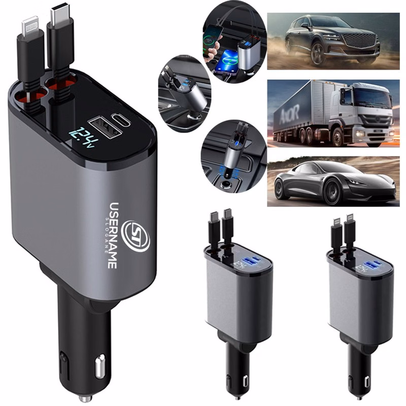 Autolader Retractable Cables Mobil 4" 1 Car Charger