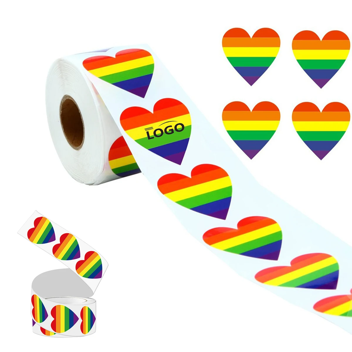 LGBTQ Rainbow Heart Designs Stickers Roll 500 PCS 1