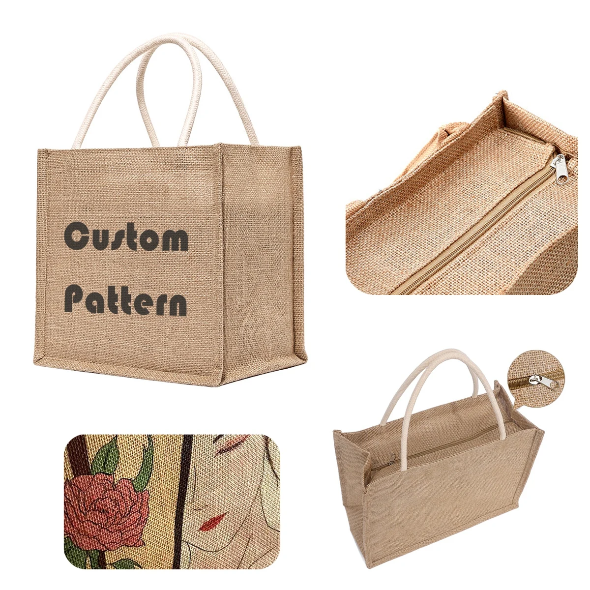 Burlap Tote Bags Custom Pattern Logo 1