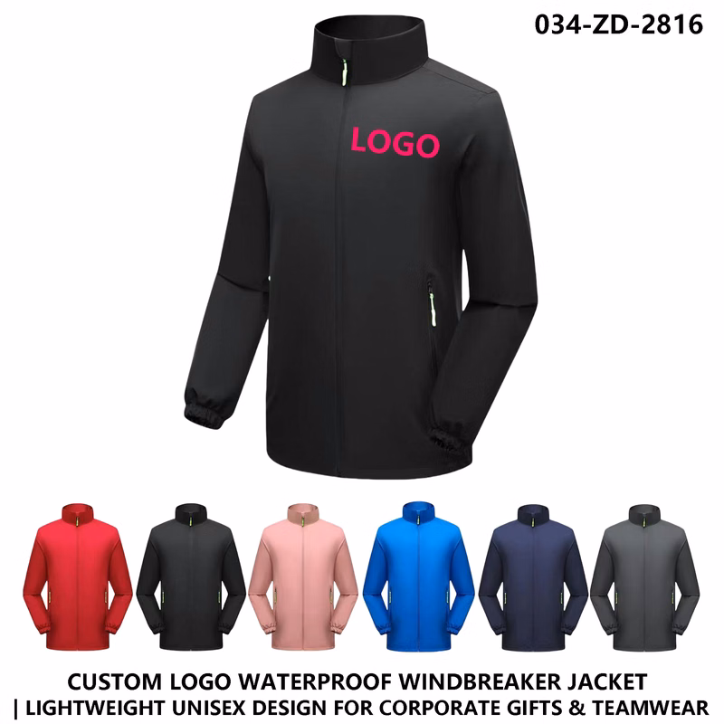 Men Women Waterproof Stand Collar Windbreaker Jacket - Custom Logo Polyester Fabric