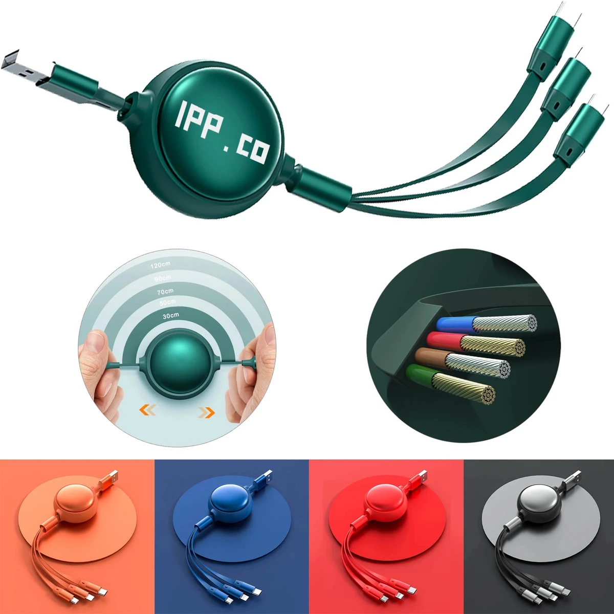 3 in 1 Multi USB Retractable Charger Cable 3A Multiple Cord 1