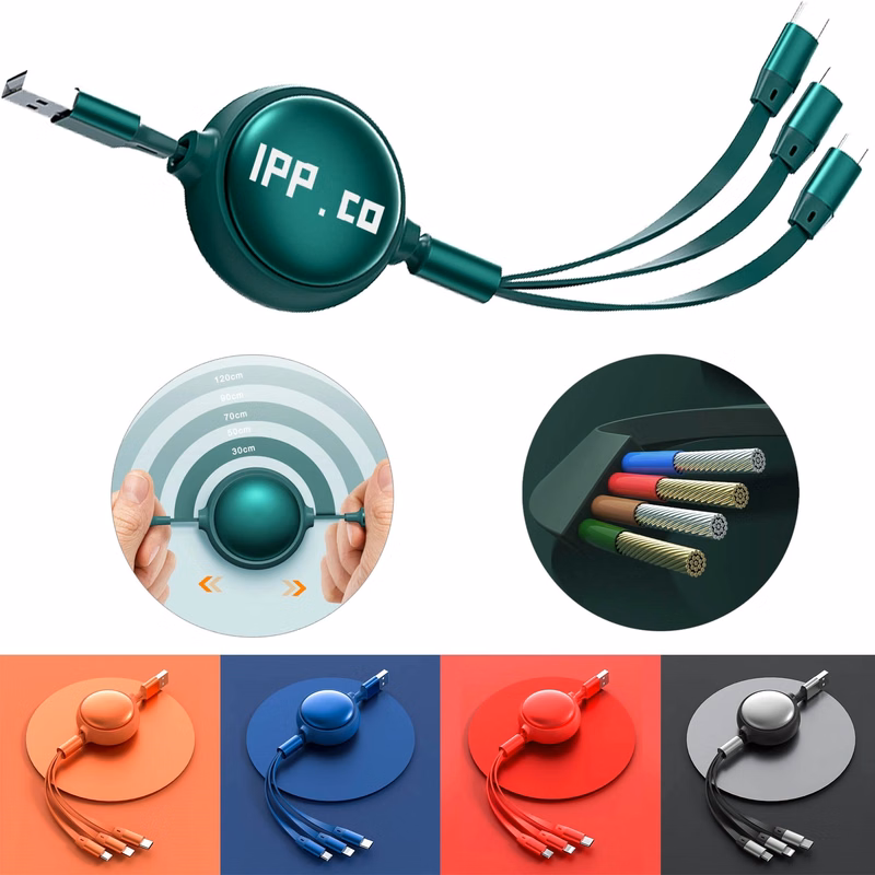 3 in 1 Multi USB Retractable Charger Cable 3A Multiple Cord