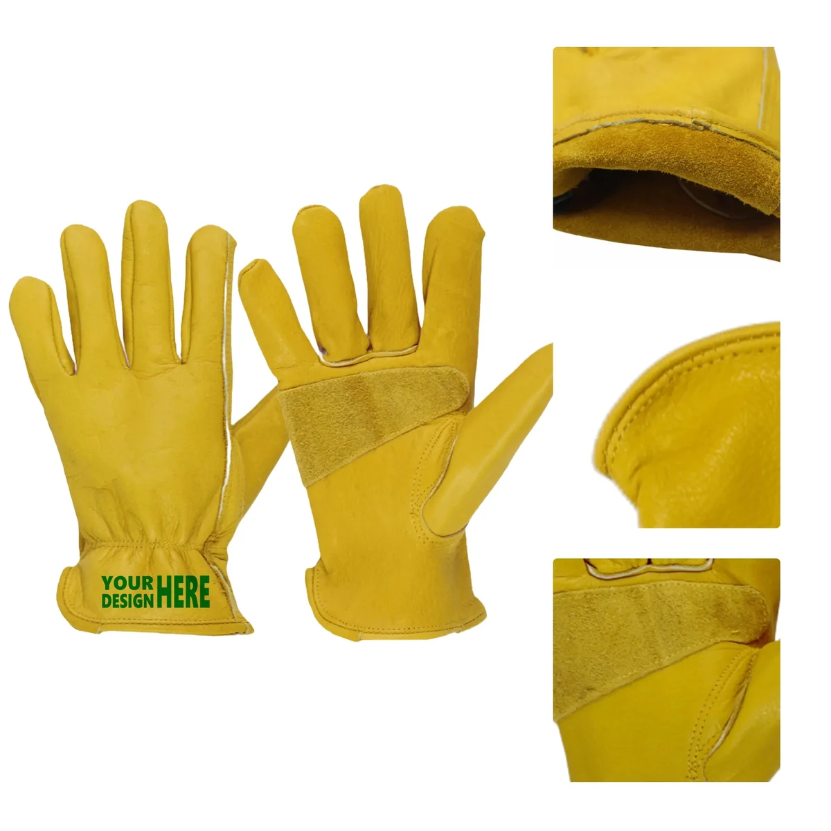 Yellow Cowhide Leather Work Gloves 1