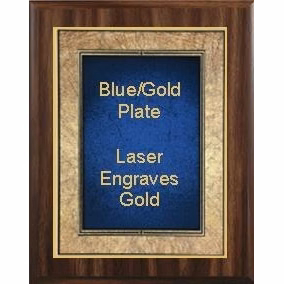 8" x 10" Classic Walnut Finish Plaque with a Gold Border Blue Art Plaque Plate