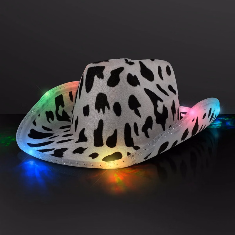 LED Cow Print Hat, Color-Change Cowgirl Hats