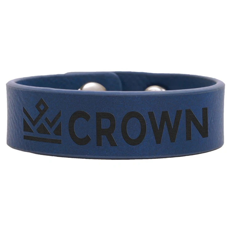 8 1/2" x 3/4" Blue/Black Leatherette Youth Cuff Bracelet 1