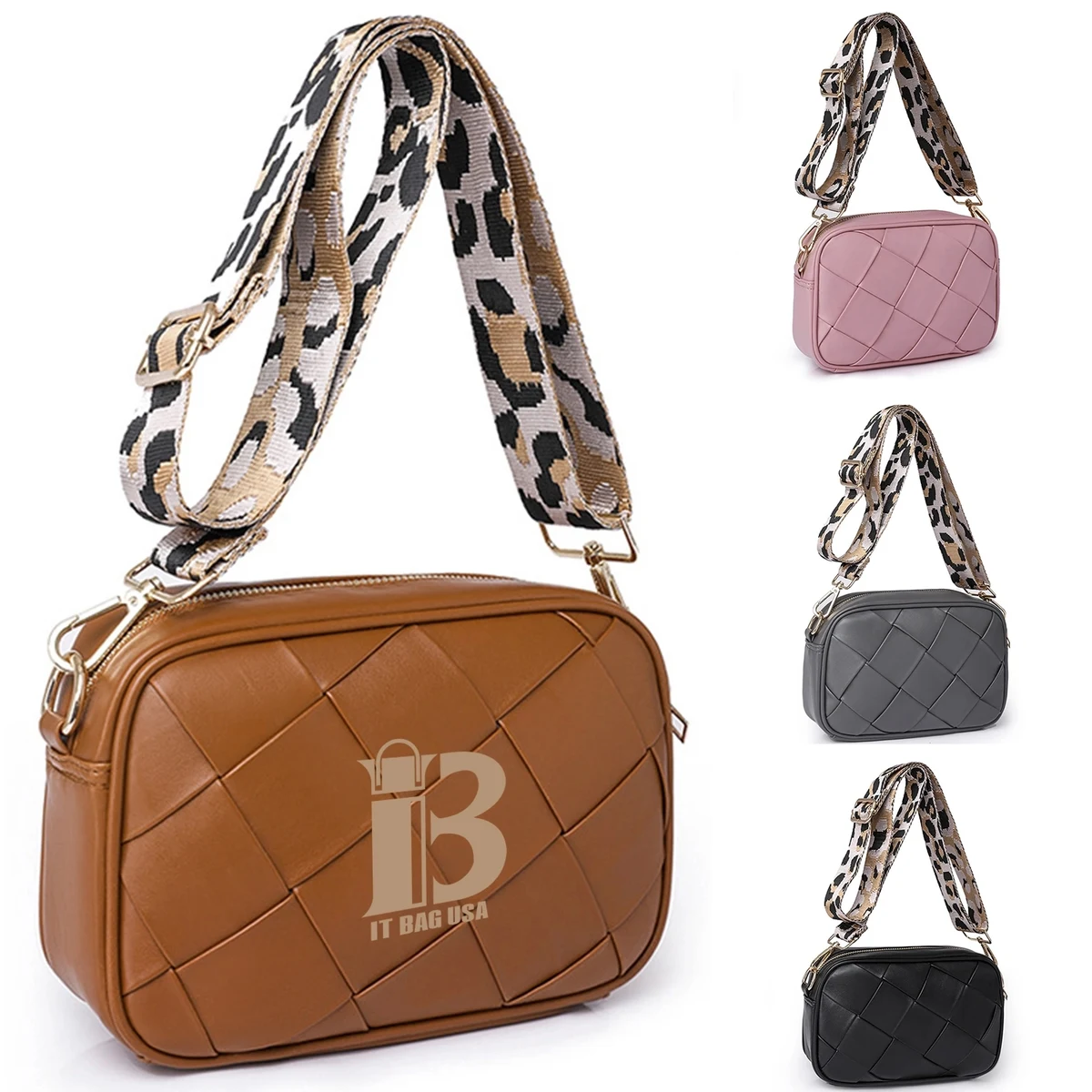 Pu Leather Woven Crossbody Bags 1