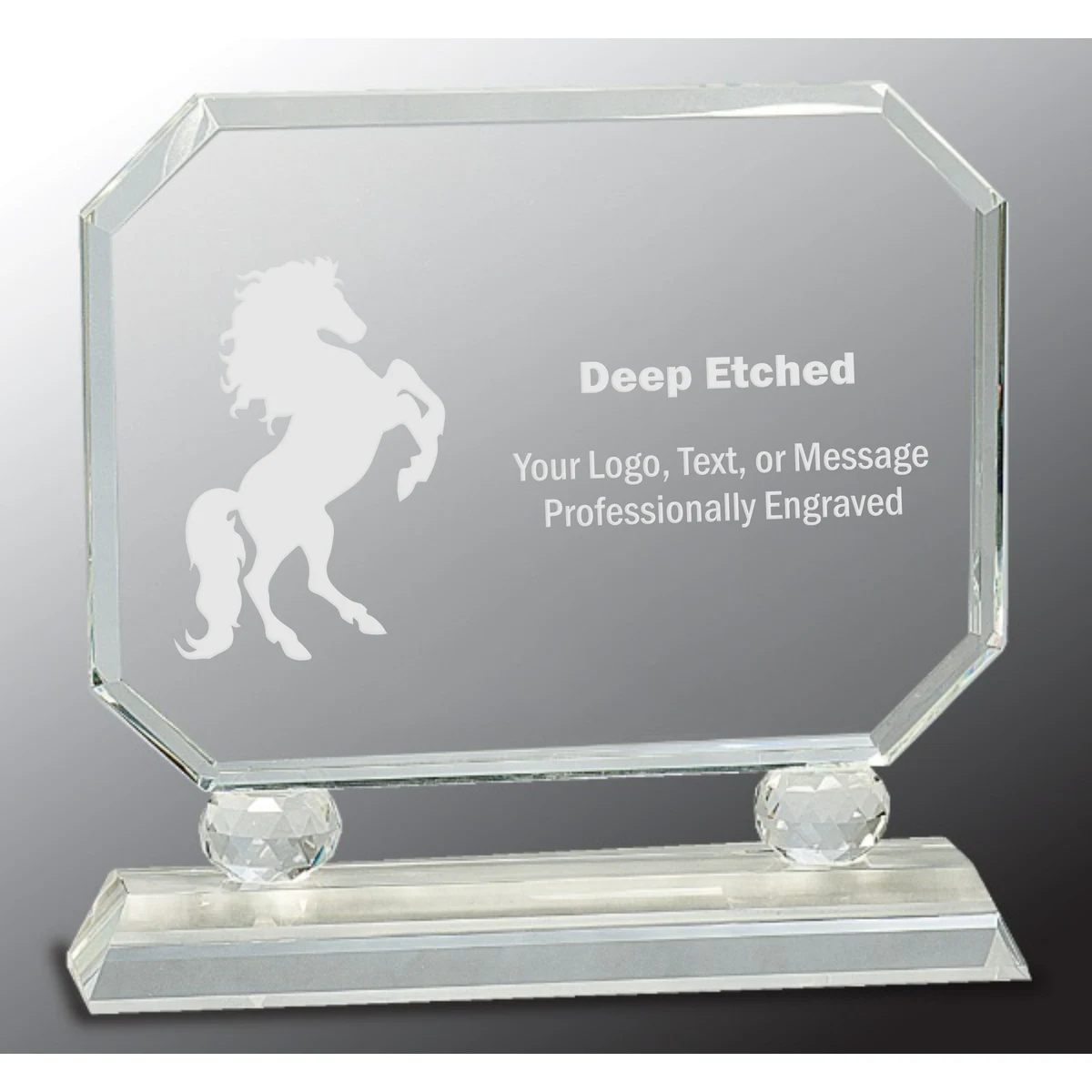 8" Rectangle Crystal Award on Clear Pedestal Base 1