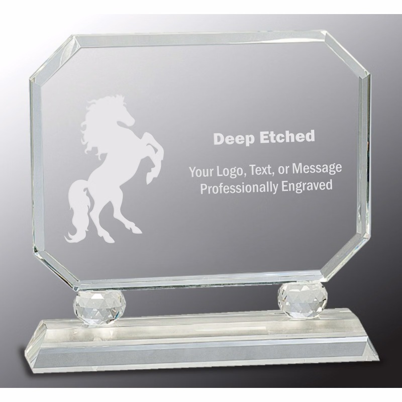 8" Rectangle Crystal Award on Clear Pedestal Base