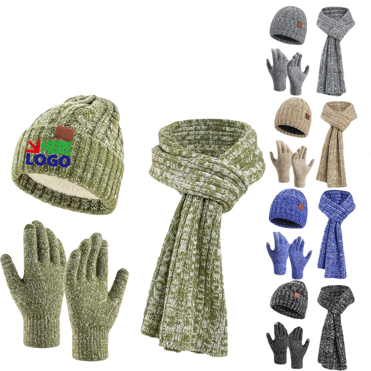 Winter Knit Warm Hat Scarf Touch Screen Gloves Set MOQ100 1