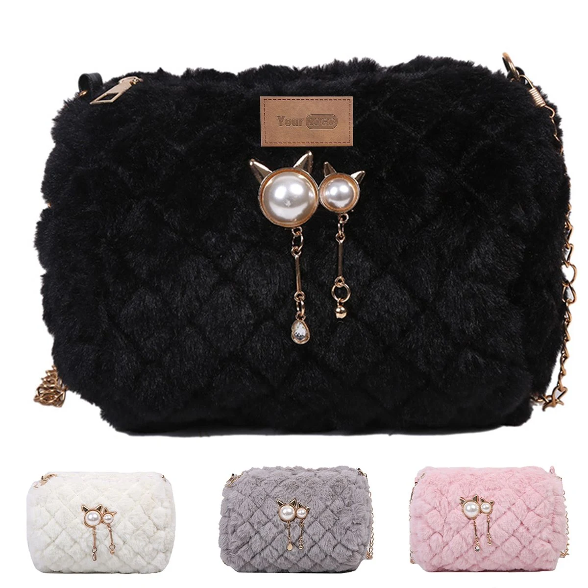 Cotton Stylish versatile cross-body plush chain shoulder bag 1