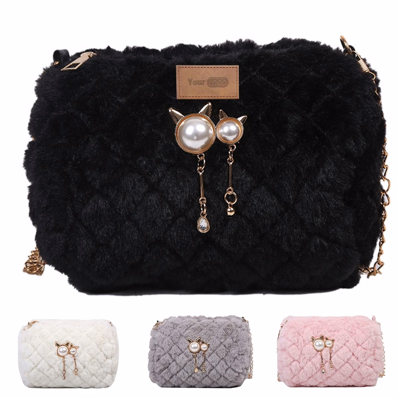 Cotton Stylish versatile cross-body plush chain shoulder bag