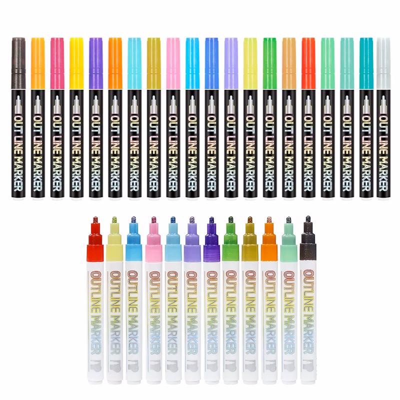12 Colors Double Line Metallic Markers