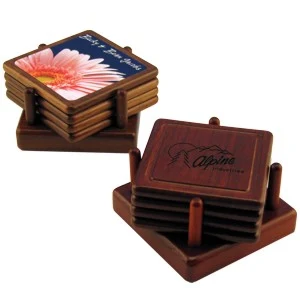 Square Wood 4 Coaster Set 1