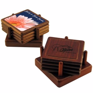 Square Wood 4 Coaster Set