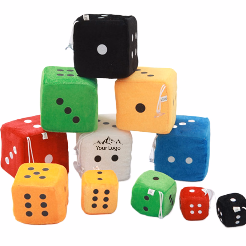 Car Mirror 2.4" Hanging Fuzzy Dices with White Dots
