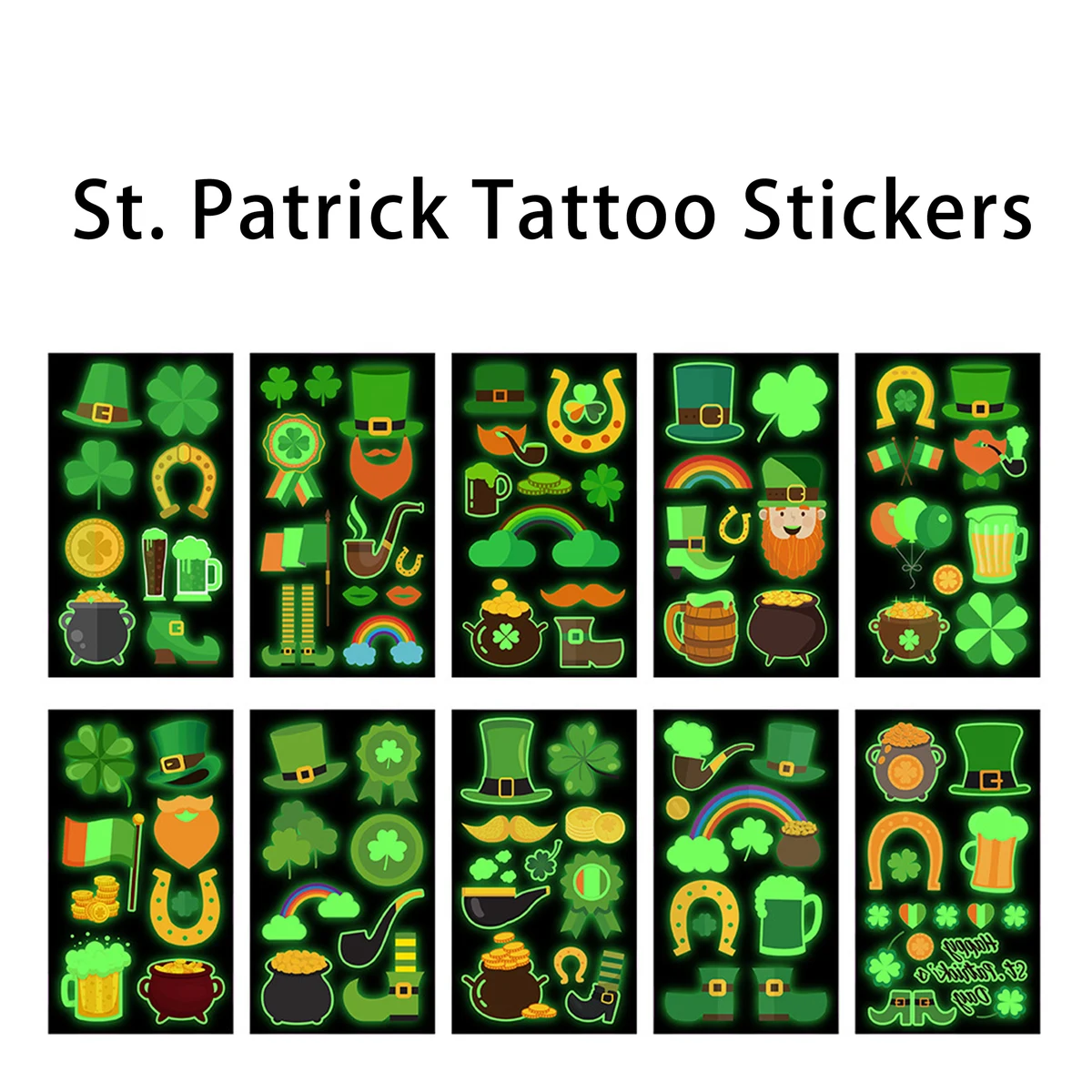 Safe Long-Lasting St. Patrick's Day Temporary Glow Tattoos 1