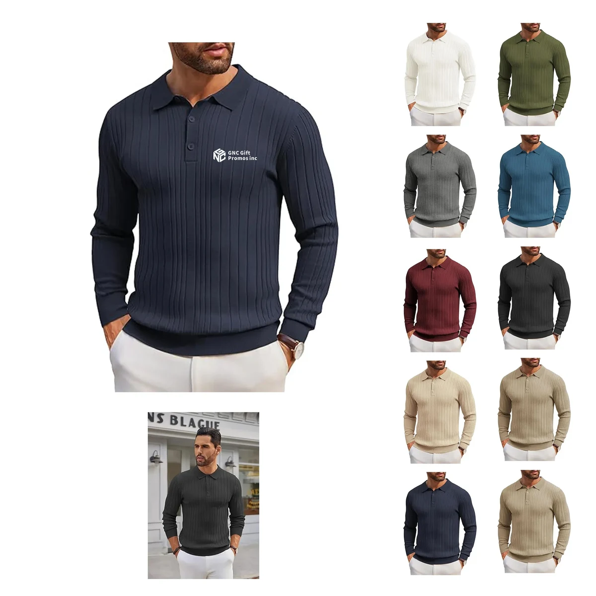 Men's Long Sleeve Knit Polo Shirt 1