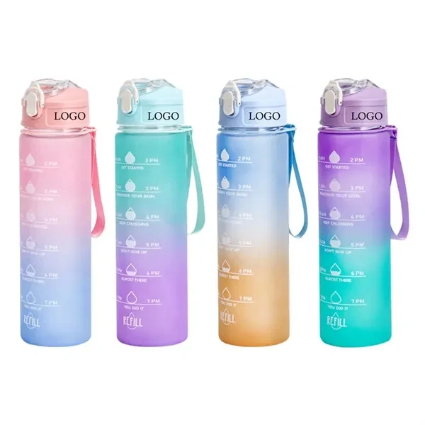 Motivational Water Bottle With Time Markers for Commutes, Fitness and Travel 1