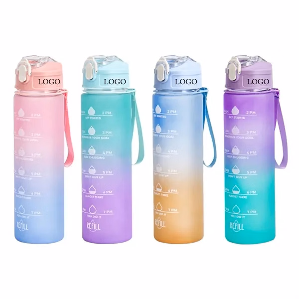 Motivational Water Bottle With Time Markers for Commutes, Fitness and Travel