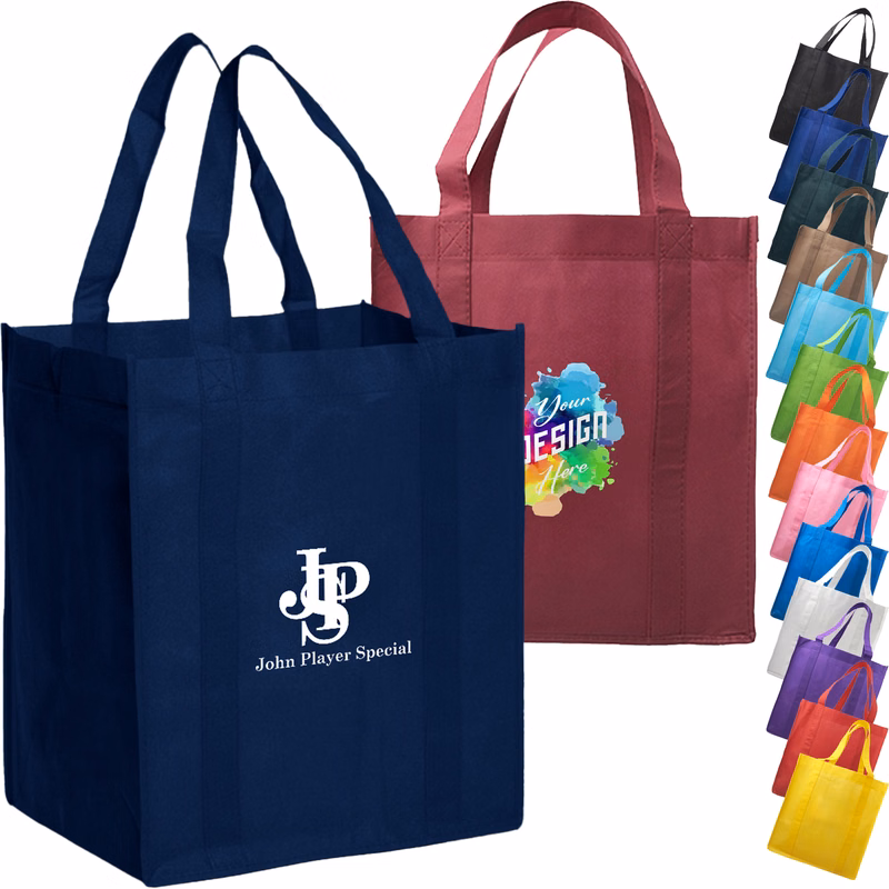 Non-Woven Reusable Grocery Shopping Tote Bag W/ Gusset USA Decorated (13" X 10" X 15")