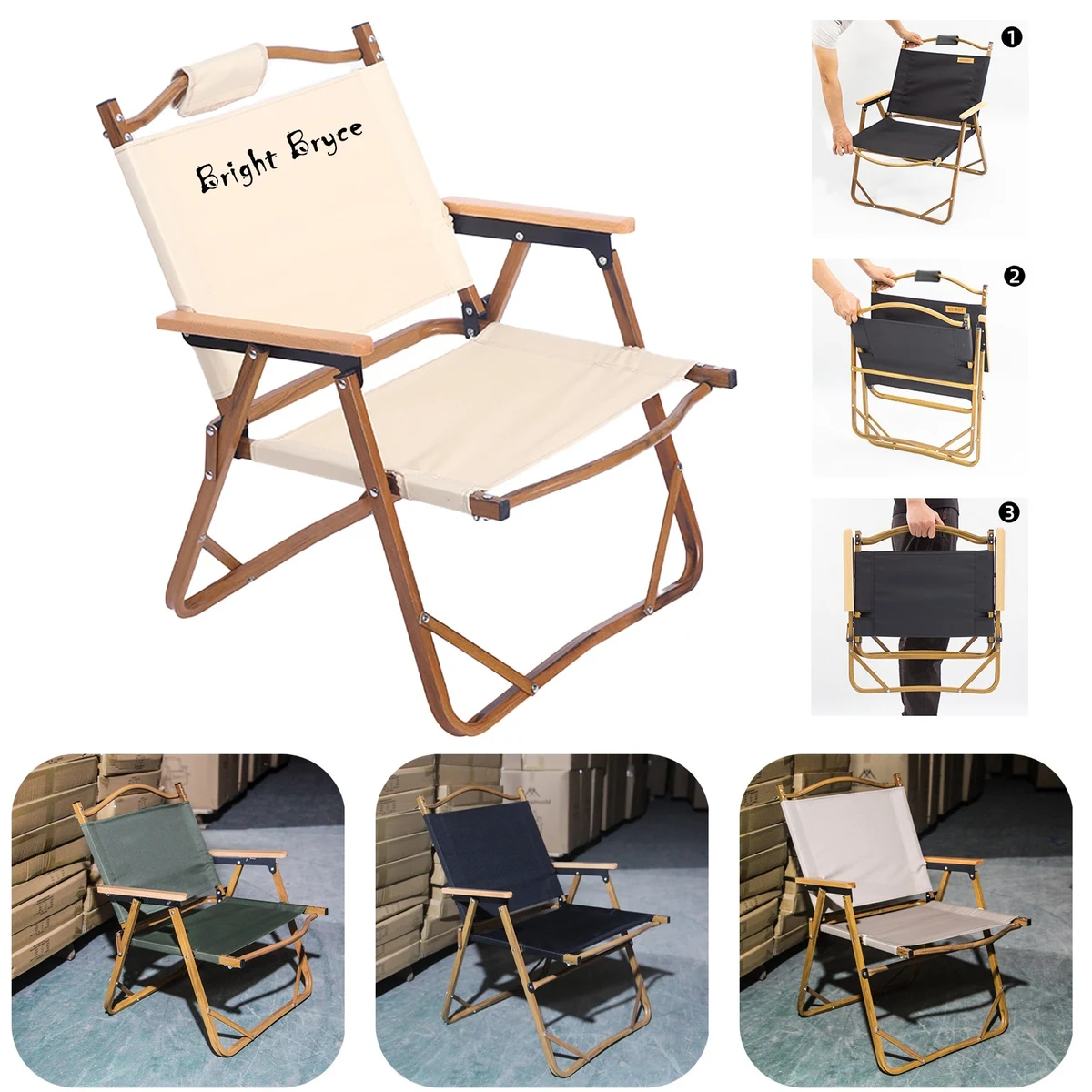 Folding Chair Camping Chair Portable Outdoor Beach Chairs Wood Texture Chair 1