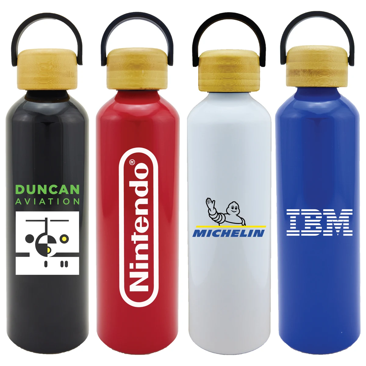 Classic 24 Oz. Aluminum Bottle w/Bamboo Lid and Carrying Handle (White) 1