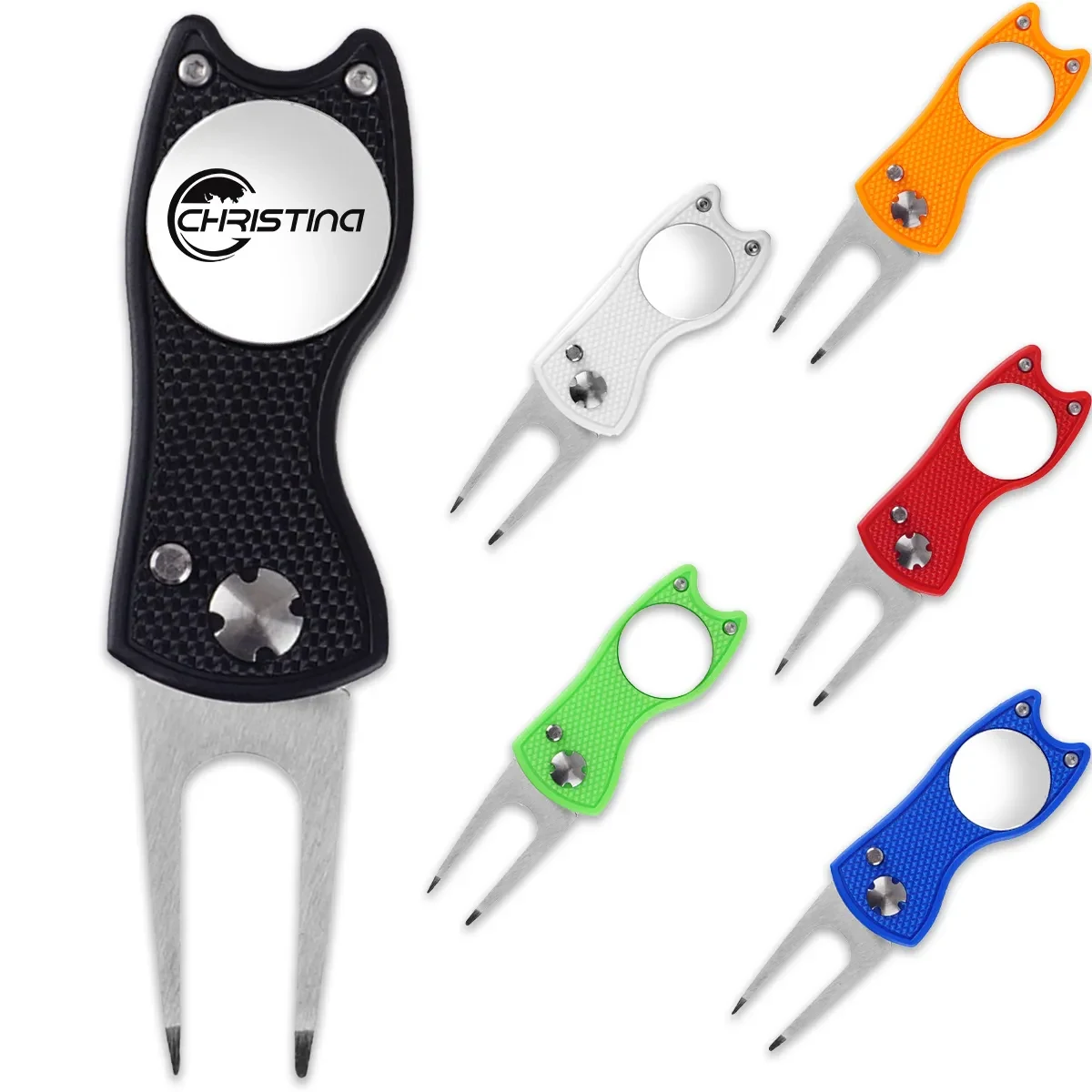 Golf Divot Repair Tool Pitch Fork With Magnetic Ball Marker 1
