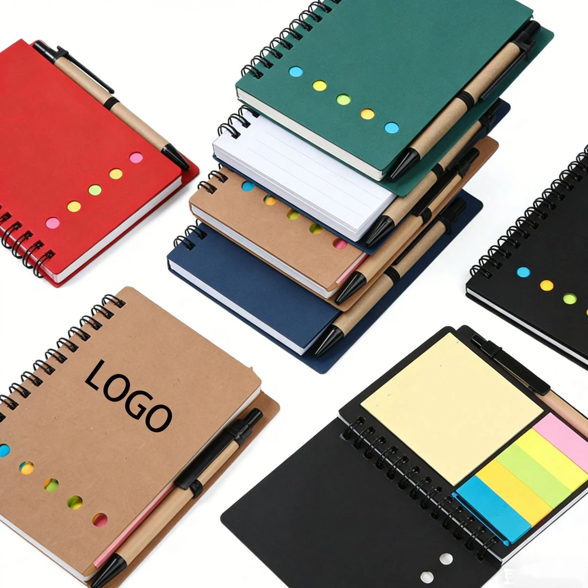 Spiral Bound Notebook Sticky Notes Pens Set 1