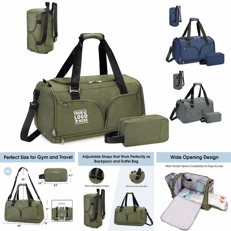 Women Men Gym Travel Duffle Bag Sports Weekender Backpack with Wet Pocket Shoes 