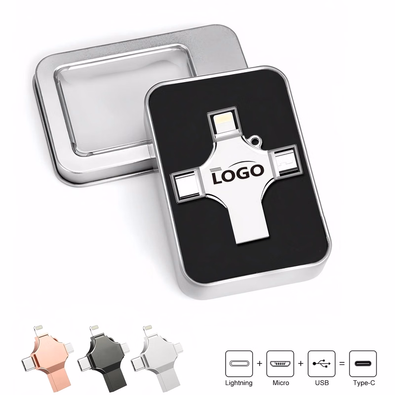 Metal 4-in-1 Keychain USB Drive For Phone Computer