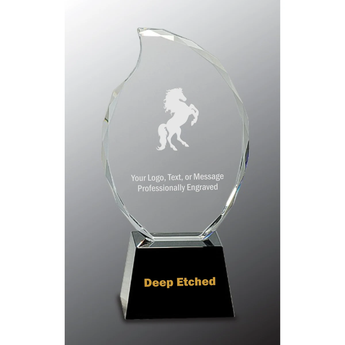 9 1/4" Clear Crystal Flame Award on Black Pedestal Base 1