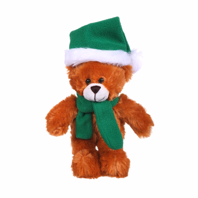 Soft Plush Stuffed Mocha Teddy Bear w/ Christmas Hat & Scarf