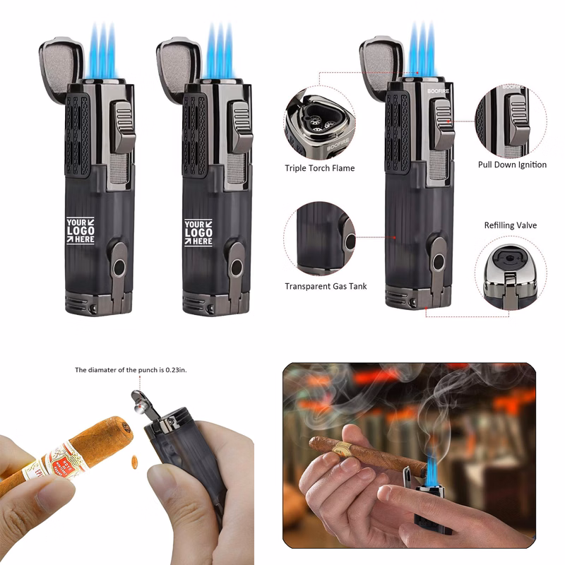 Windproof Butane Refillable Triple Jet Flame Torch Lighter