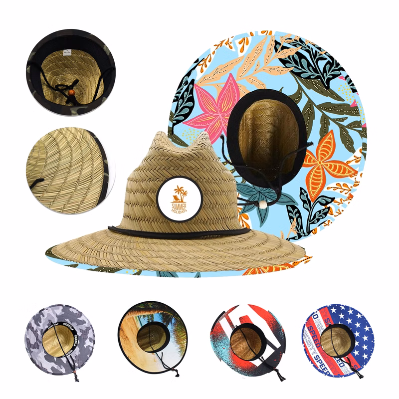 Lifeguard Straw Hat + Full Color Underbrim Imprint And Patch