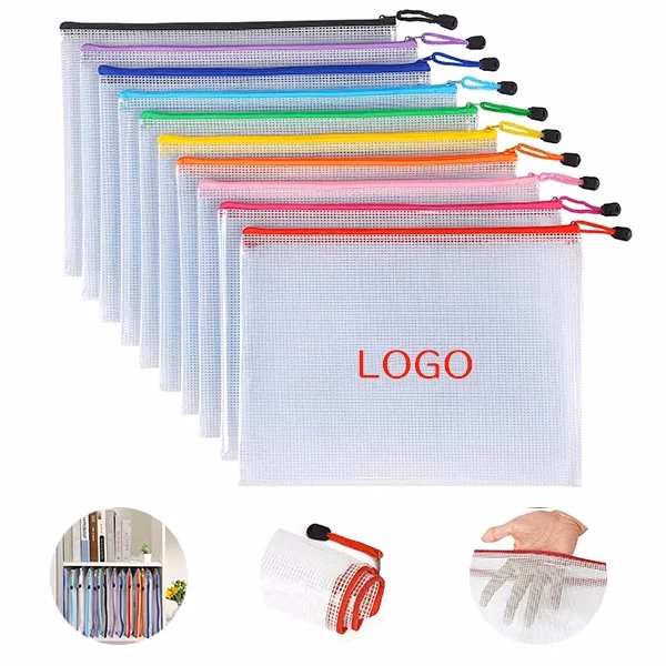 Transparent Mesh Zipper Document Bag with A4 Size