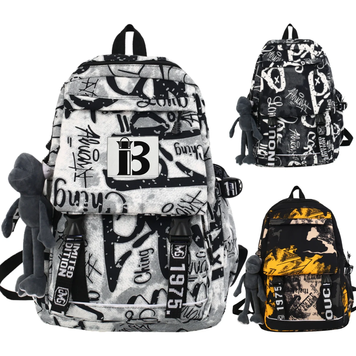 Waterproof Nylon Travel Spacious Backpack w/ Plush Pendant 1