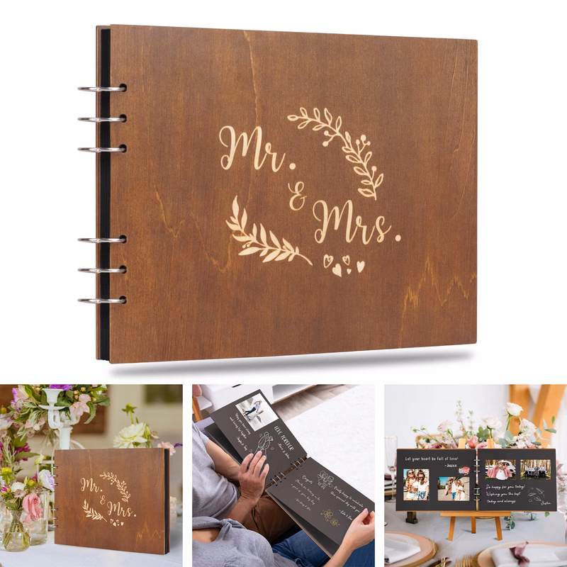 Mr&Mrs Wooden Guest Book Album Memory Keepsake