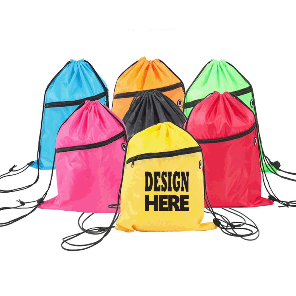 Polyester Drawstring Backpack With Zipper 1