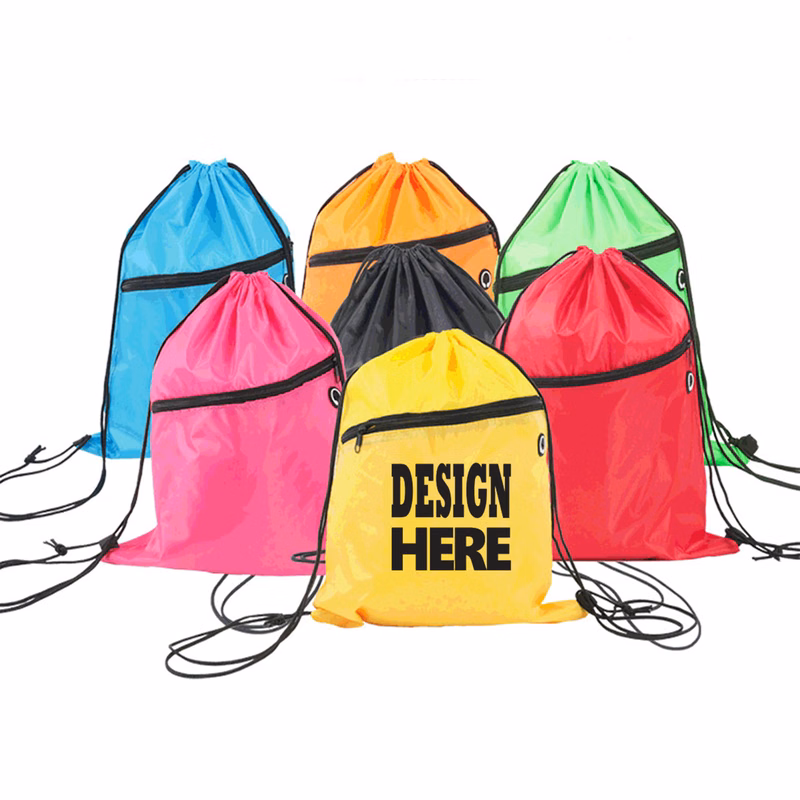 Polyester Drawstring Backpack With Zipper